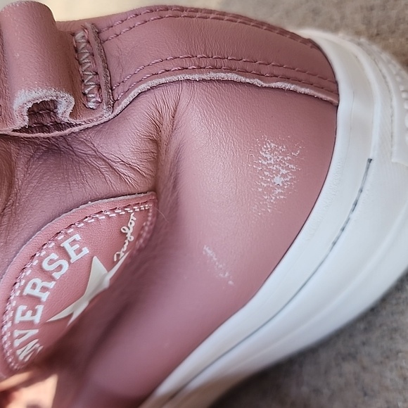 Converse Leather Dusty Pink High-Tops with White Fleece Sole - Picture 6 of 9